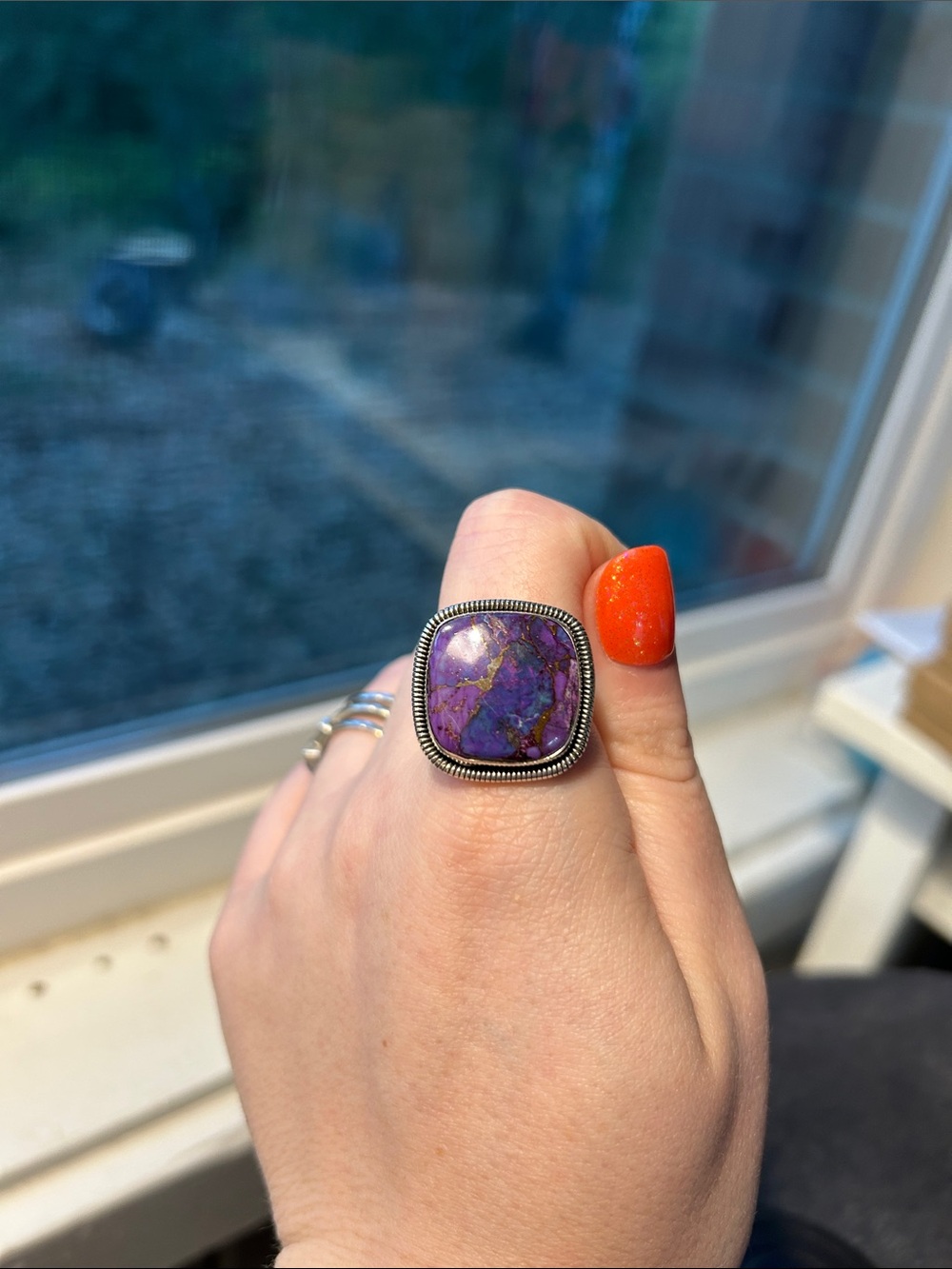 Purple Dahlia Turquoise and Sterling Silver Ring - Women Jewelry